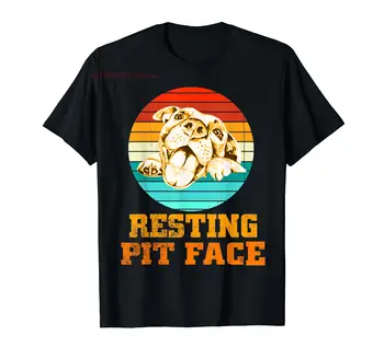 100% Памук, Реколта тениска за любителите на кучета Pitbull Resting Pit Face, мъжки, дамски унисекс тениски, Размер S-6XL