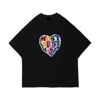 2022 Мъжки Хип-Хоп Градинска Тениска Harajuku Пухкави Сърце Letter Тениска Памучен Ежедневни Лятна Тениска С Къс Ръкав Върховете На Тениски, Черен