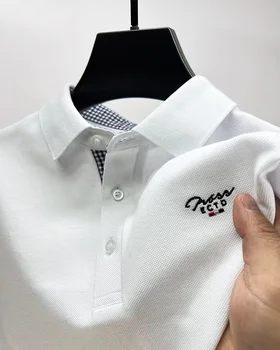 Висококачествена риза с къси ръкави от 100% памук с къс ръкав, мъжки тениски с ревери, лятна брандираната риза с бродерия, свободна ежедневни дрехи мъжки Пол