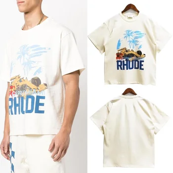 Върхова продуктова версия 1: 1 Тениска Rhude с писмото принтом Coconut Състезания За мъже и жени, размерът на ЕС, 100% памук, тениски Harajuku Готика Rhude