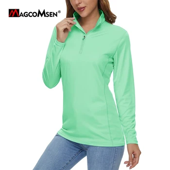 Дамски солнцезащитная тениска MAGCOMSEN, hoody с яка-часова, лятна бързосъхнеща тениска за туризъм, разходки, риболов
