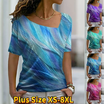 Лятна мода градинска облекло с къси ръкави и основен принтом, популярна дамски дрехи, елегантната нова тънка ежедневни тениска XS-8XL