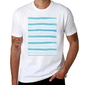 Нов хоризонтален модел на светло-синята ивица - тениска в пастельно-синята акварельную ивица, тениски за хипита, мъжка тениска с къс ръкав