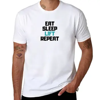 Нова тениска EAT, SLEEP, АСАНСЬОР, REPEAT - синя реколта тениска, тениска оверсайз, мъжки забавни тениски