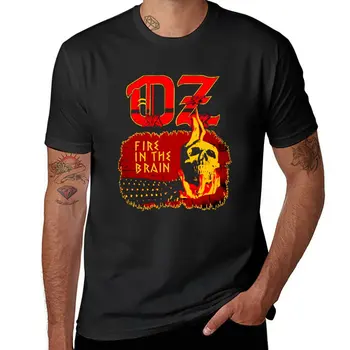 Нова тениска Oz - Fire in the brain, черна тениска, потници в големи размери, спортна риза, мъжки дрехи, черни тениски за мъже