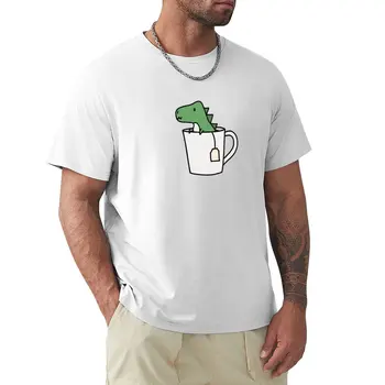 Тениска с динозавром Teacup Teacup с къс ръкав, корейски модни тениски големи и високи размери за мъже