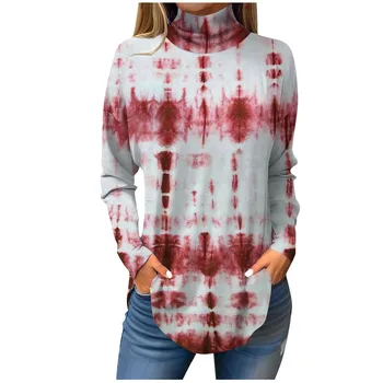 Тениски дамски Есенни Ежедневни Ризи с дълъг ръкав, hoody с винтажным принтом топ с високо воротом, пуловер Есенно-зимния женски